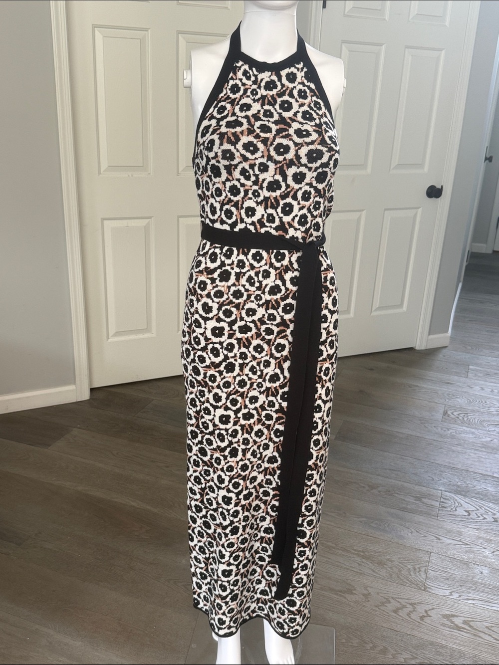 Diane Von Furstenberg X Target Halter Tie Neck Neutral Poppy Knit Midi Dress-XS